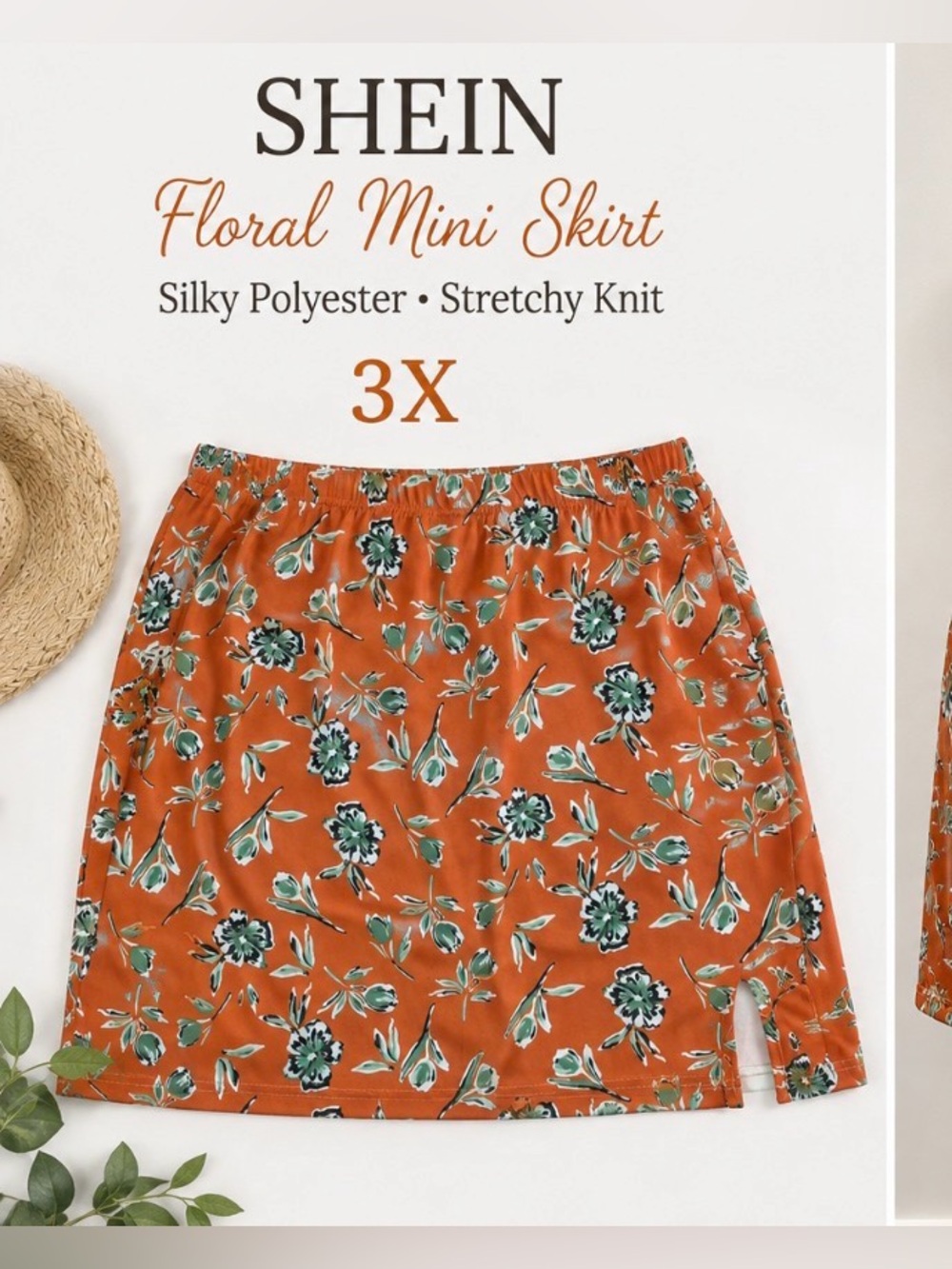 SHEIN - autumn tones Mini Skirt with Green Floral Print- elastic waist - 3X
